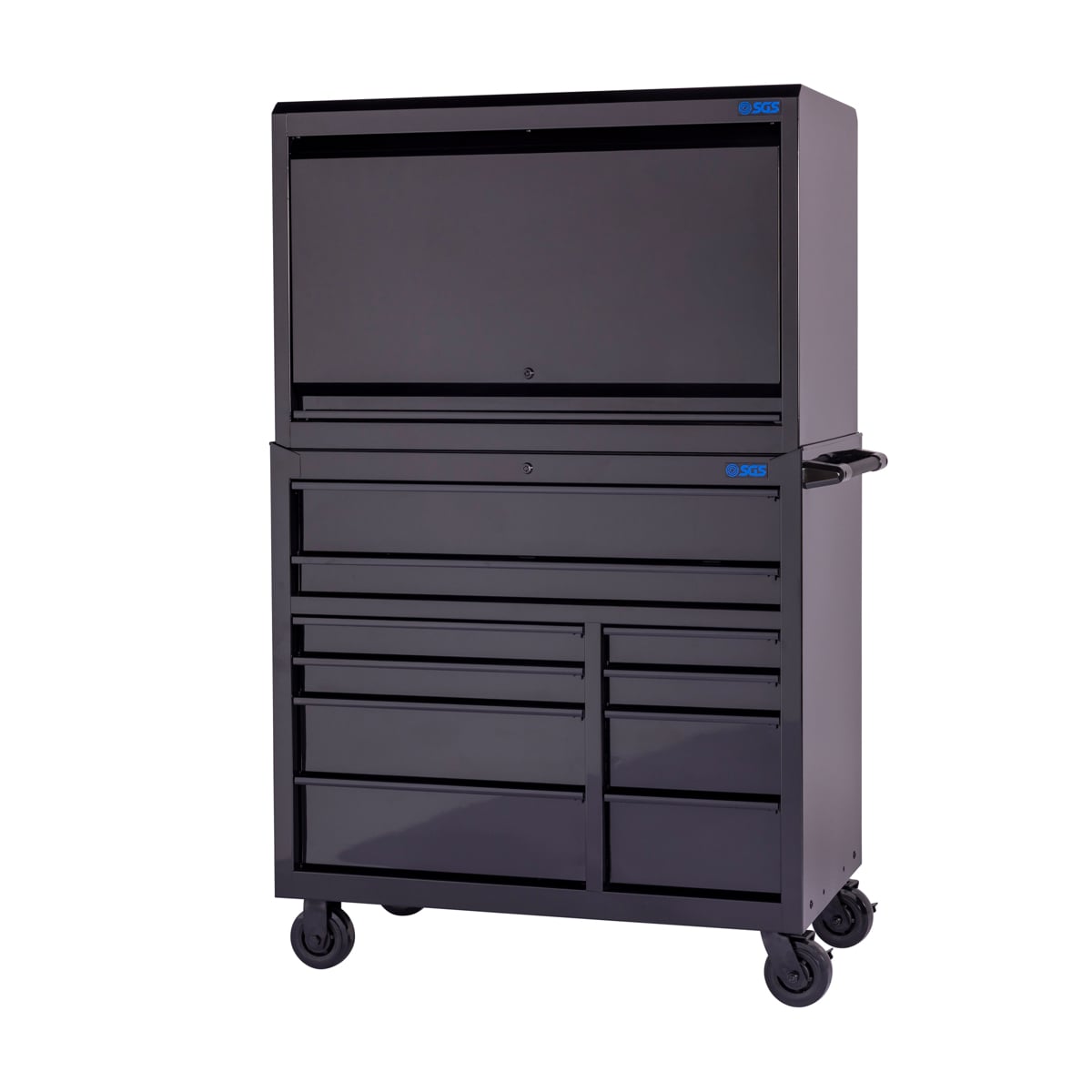 SGS 42in 10 Drawer Roller Cabinet with Top Hutch | Black